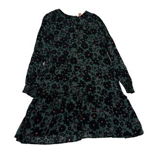 John Lewis ANYDAY Green Black Floral Smock Mini Dress Size 12 Long Sleeve